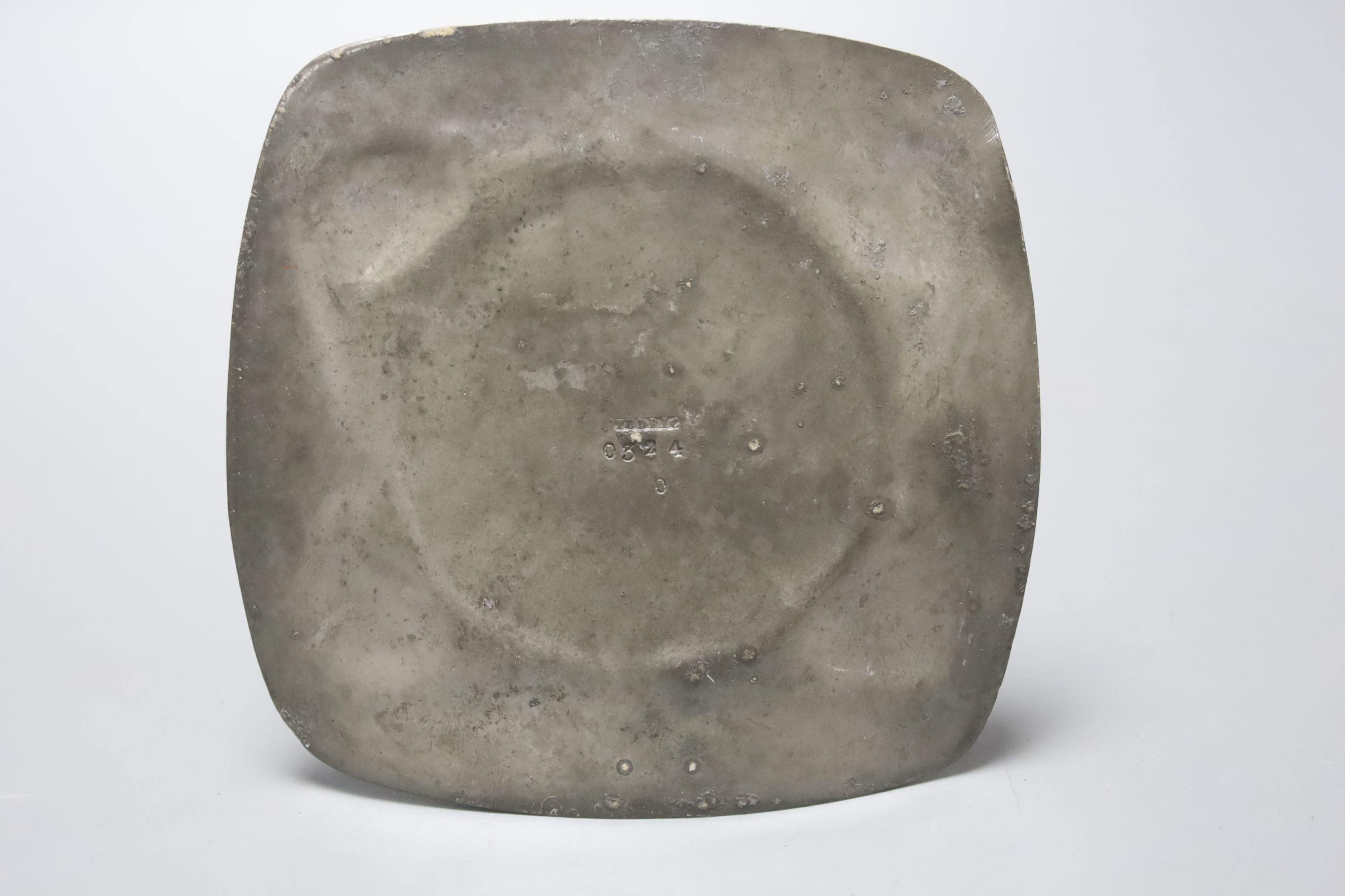 A Libertys Tudric enamelled pewter stand, H7cm, remnants of glass